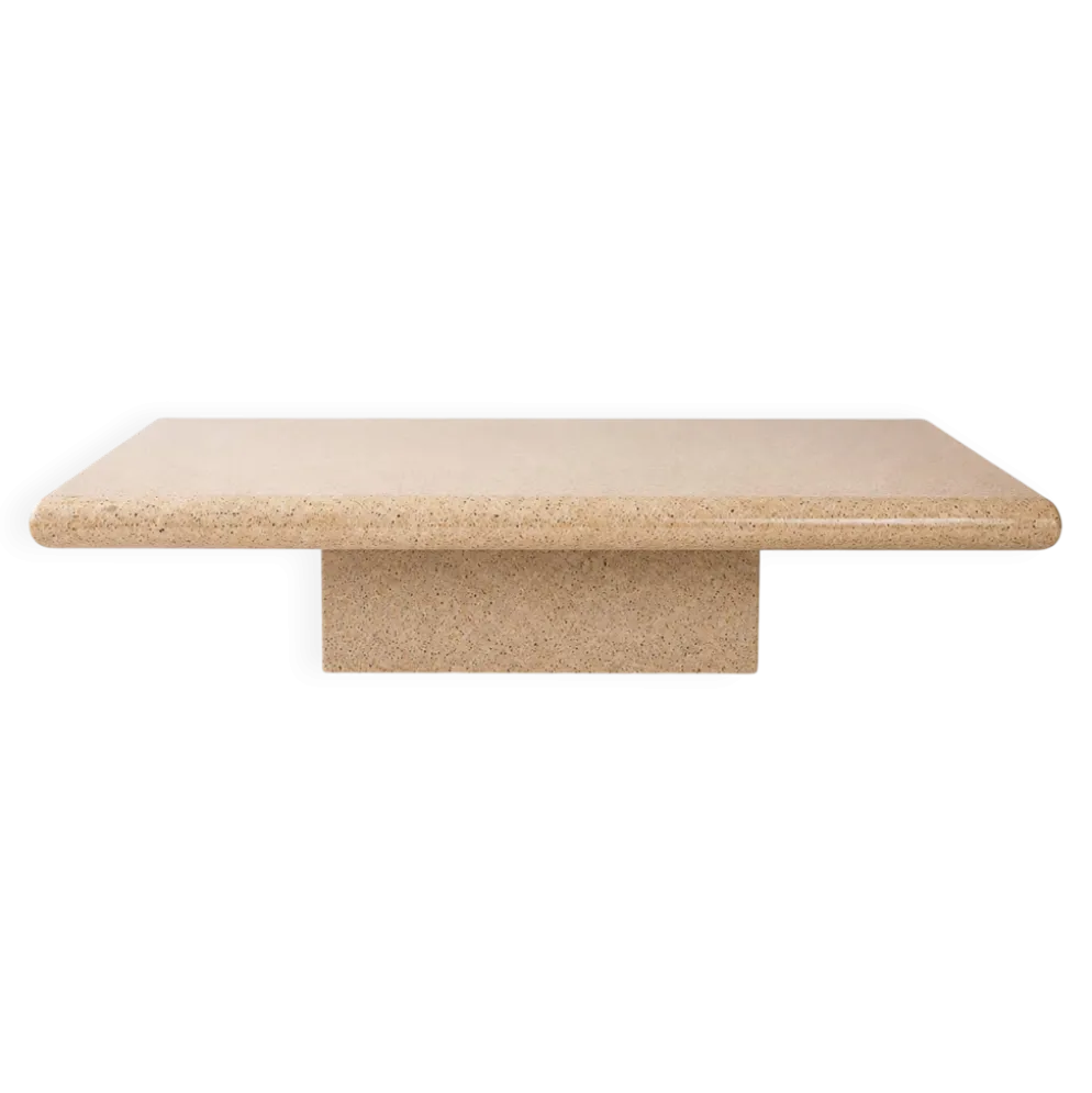 Table basse Jean Claude Mahey en résine mouchetée et bois, années 70
