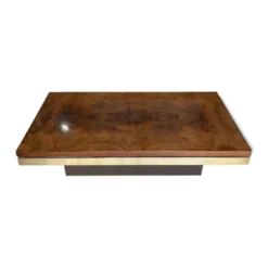 Table basse loupe d'orme et laiton 70' Roche Bobois