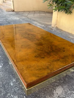 Table basse loupe d'orme et laiton 70' Roche Bobois