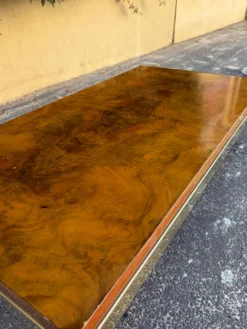 Table basse loupe d'orme et laiton 70' Roche Bobois