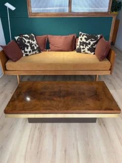 Table basse loupe d'orme et laiton 70' Roche Bobois