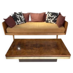 Table basse loupe d'orme et laiton 70' Roche Bobois