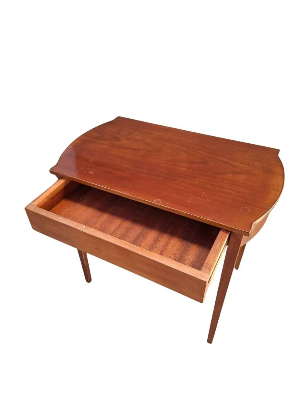 Table basse Mid-Century Modern des années 60 en bois précieux, design vintage.