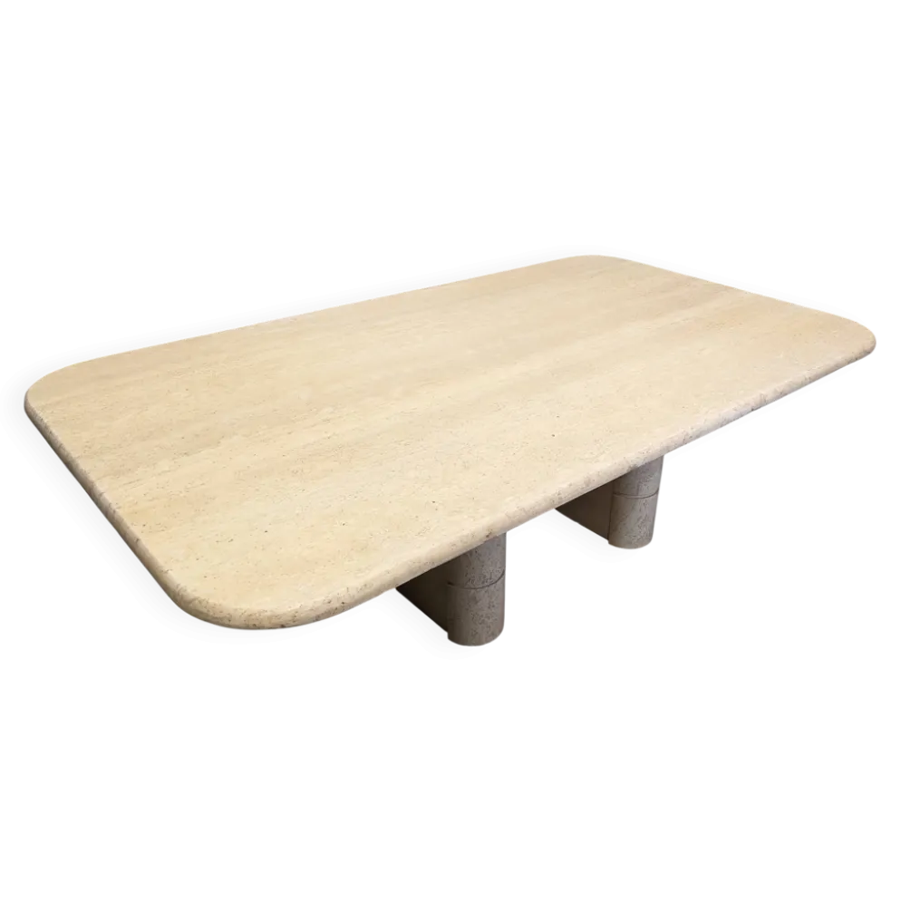 Table basse minimaliste en travertin, Italie vers 1970
