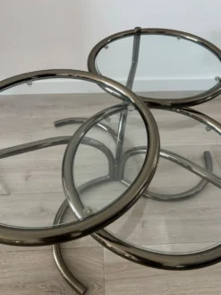 Table basse Morex attribuée à Milo Baughman années 70 3 plateaux
