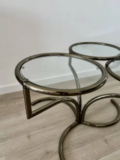 Table basse Morex attribuée à Milo Baughman années 70 3 plateaux