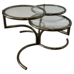 Table basse Morex attribuée à Milo Baughman années 70 3 plateaux