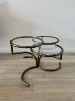 Table basse Morex attribuée à Milo Baughman années 70 3 plateaux