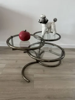 Table basse Morex attribuée à Milo Baughman années 70 3 plateaux