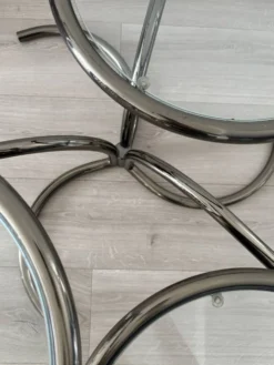 Table basse Morex attribuée à Milo Baughman années 70 3 plateaux