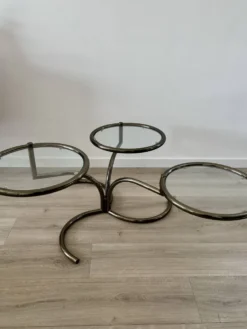 Table basse Morex attribuée à Milo Baughman années 70 3 plateaux