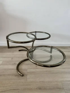 Table basse Morex attribuée à Milo Baughman années 70 3 plateaux
