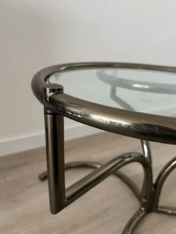 Table basse Morex attribuée à Milo Baughman années 70 3 plateaux