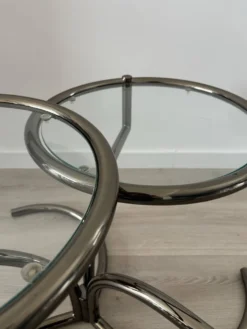 Table basse Morex attribuée à Milo Baughman années 70 3 plateaux
