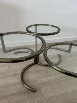 Table basse Morex attribuée à Milo Baughman années 70 3 plateaux