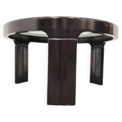 Table basse noire des années 1970 de style mid-century moderne avec plateau en verre fumé