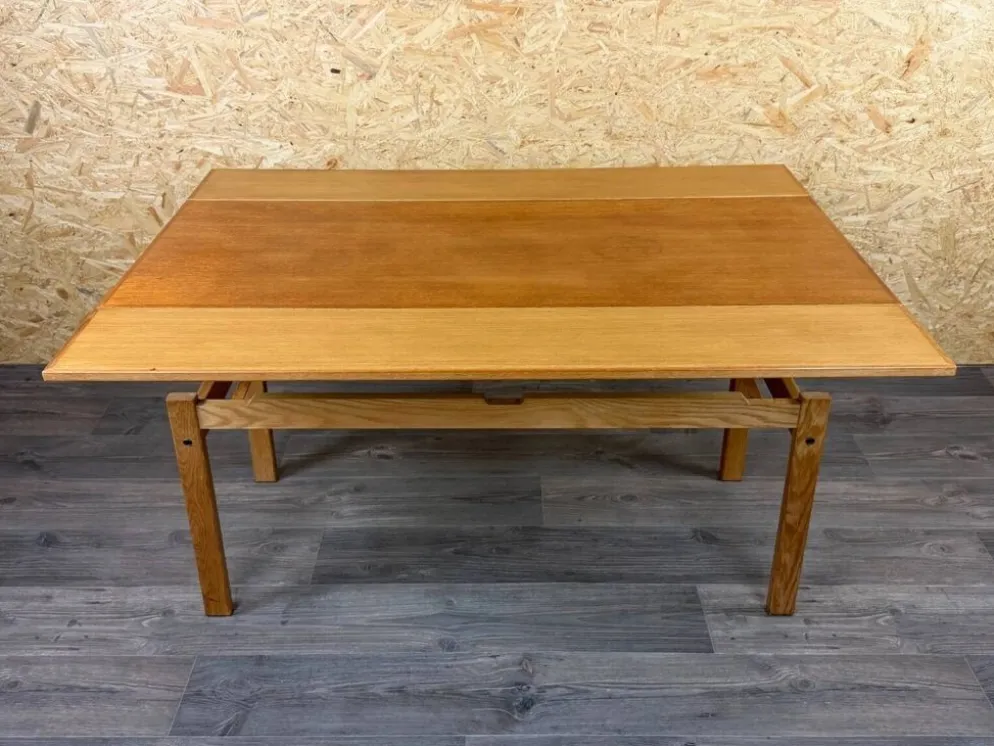 Table basse ou de salle à manger en chêne ajustable design danois des années 1960-1970