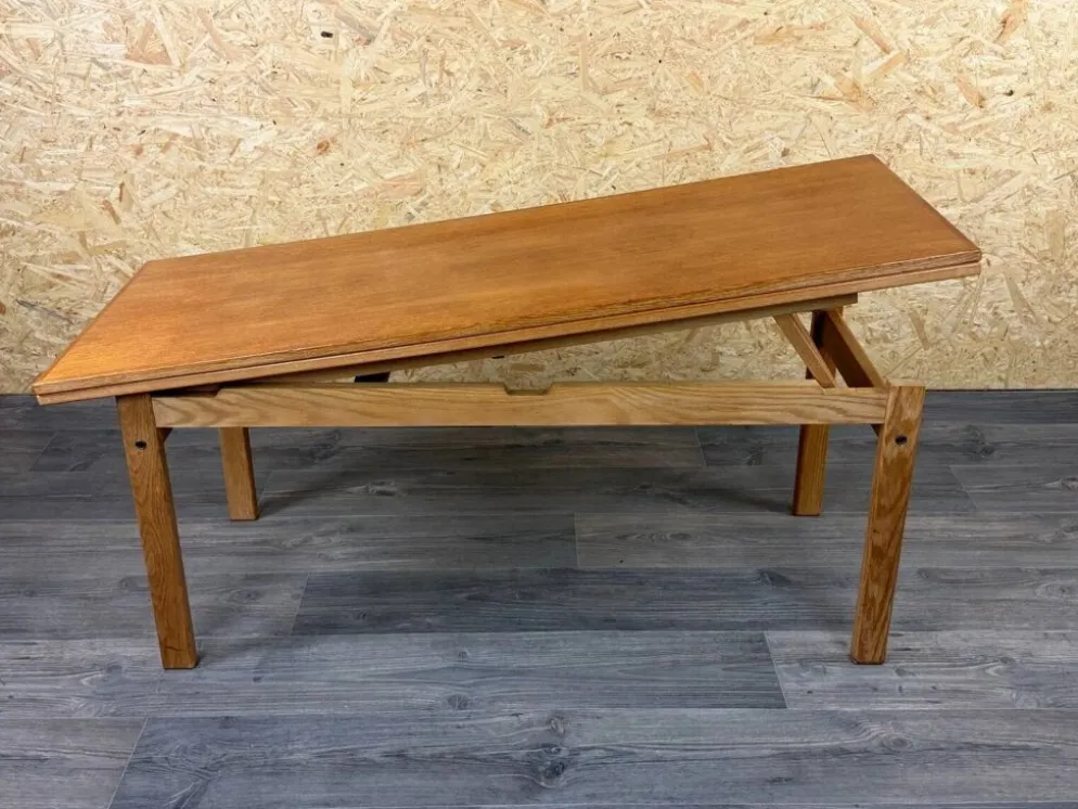 Table basse ou de salle à manger en chêne ajustable design danois des années 1960-1970