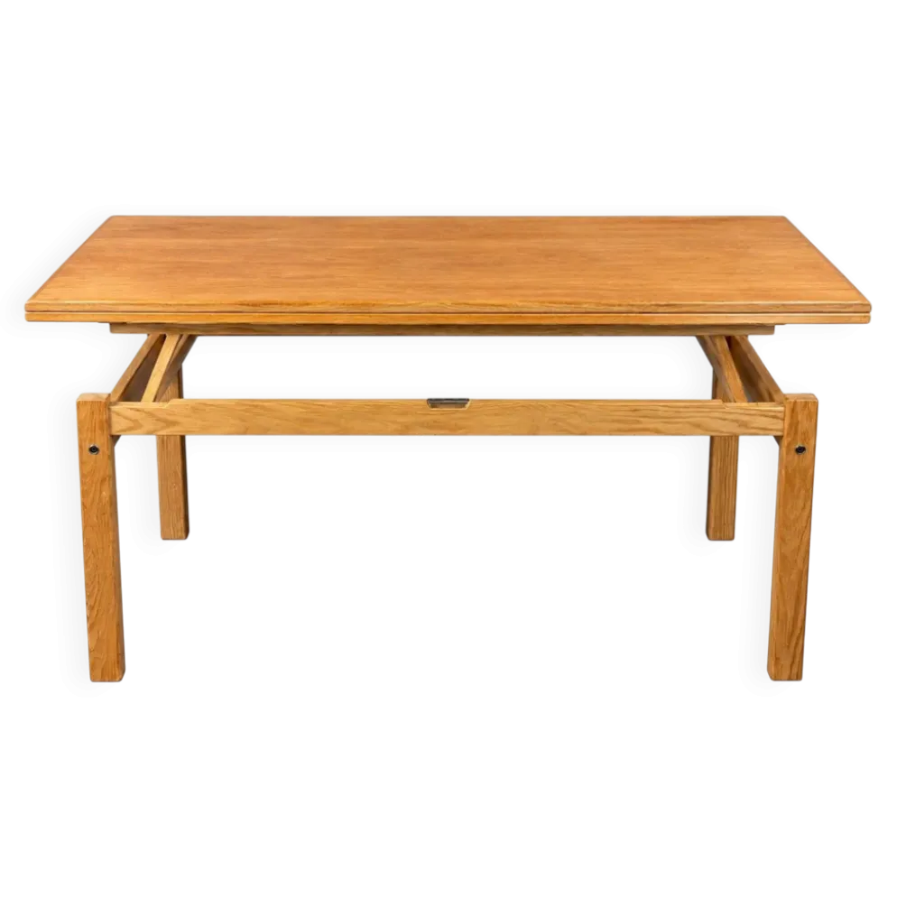 Table basse ou de salle à manger en chêne ajustable design danois des années 1960-1970