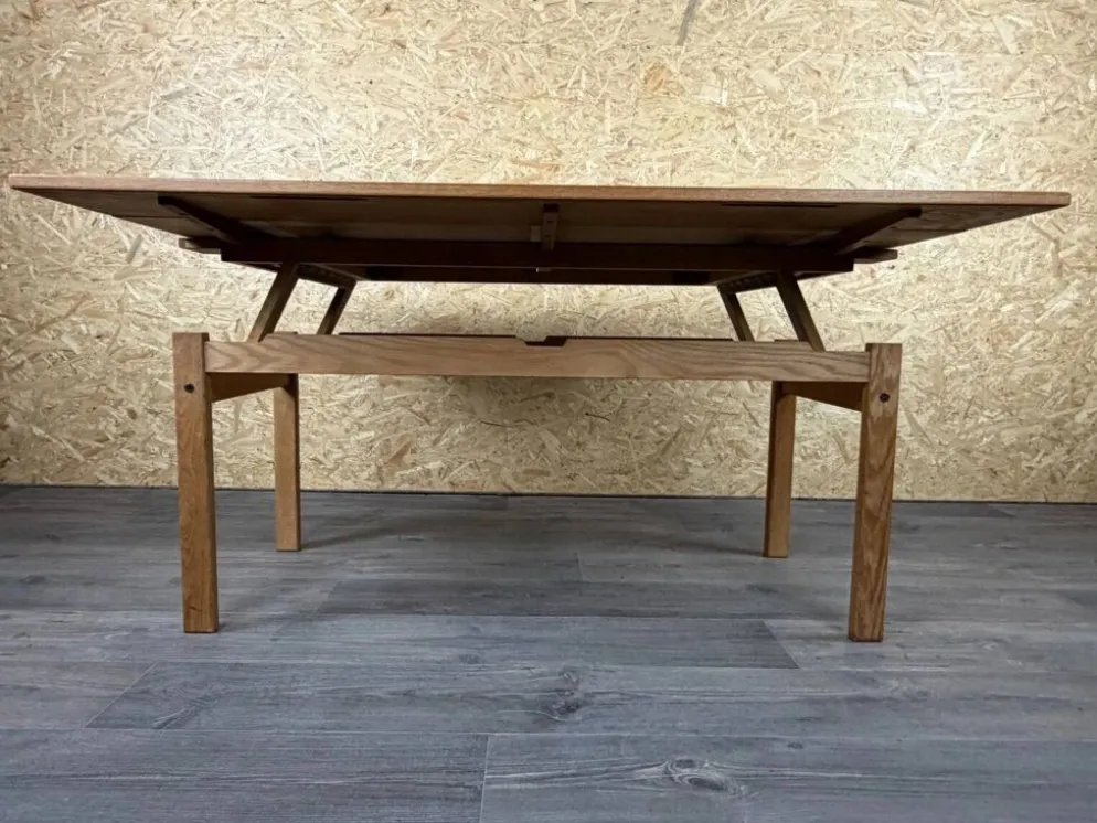 Table basse ou de salle à manger en chêne ajustable design danois des années 1960-1970