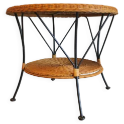 Table basse ou à vin en bambou et fer à deux niveaux des années 1960.
