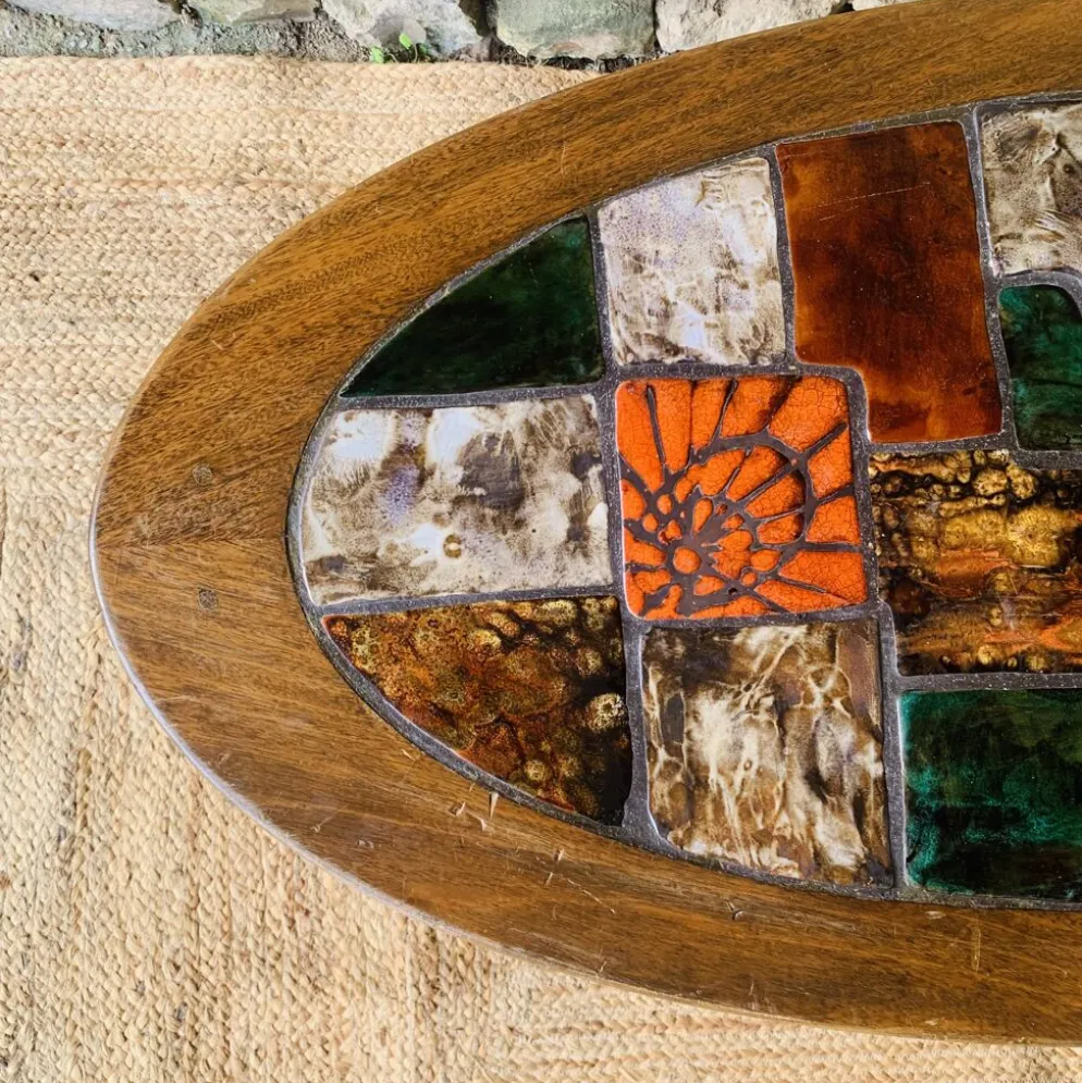 Table basse ovale vintage en céramique