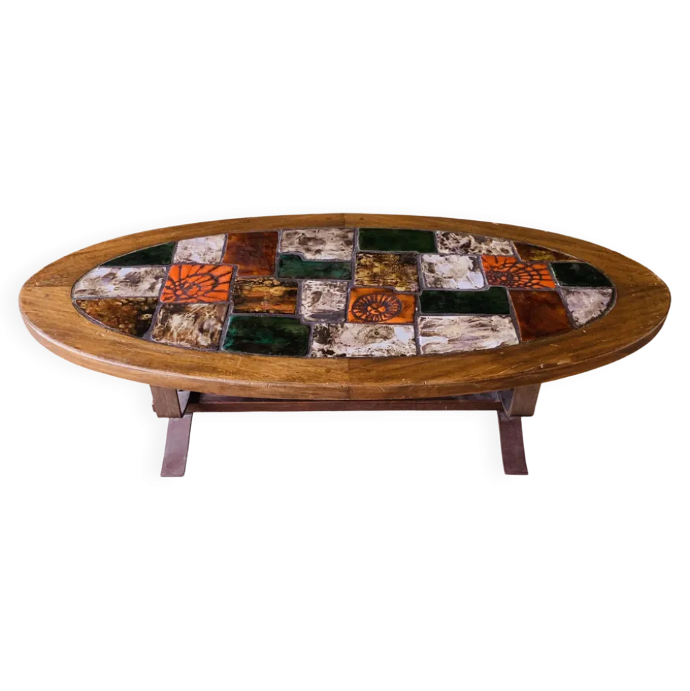 Table basse ovale vintage en céramique