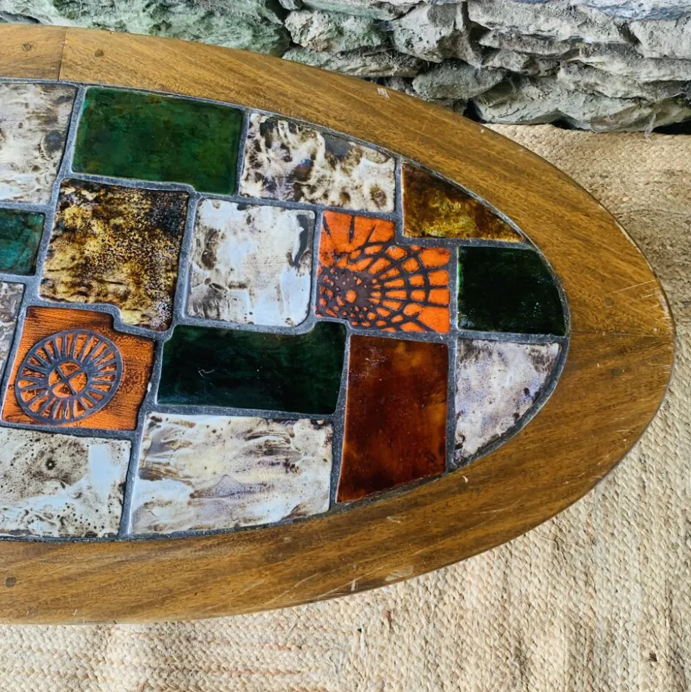Table basse ovale vintage en céramique