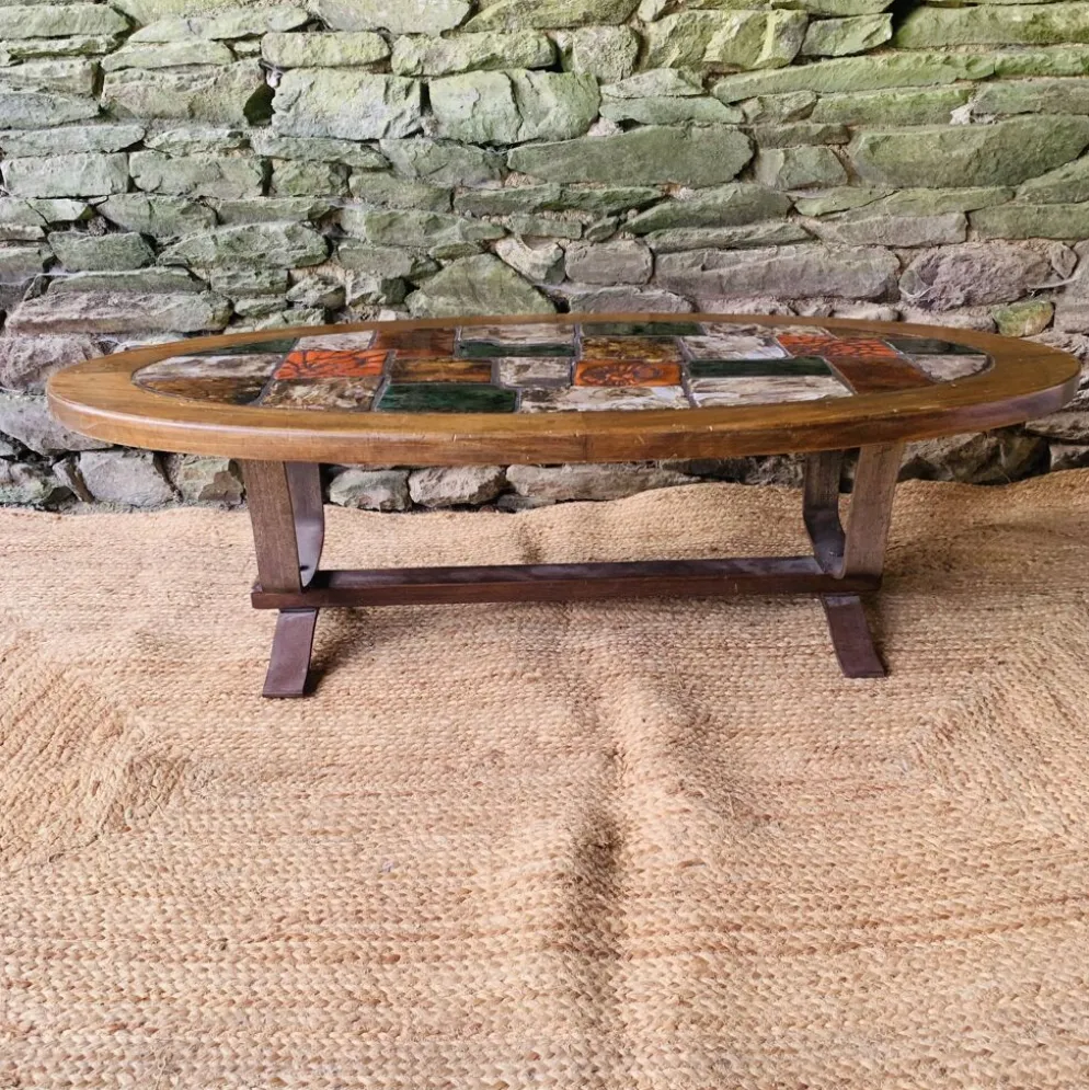 Table basse ovale vintage en céramique