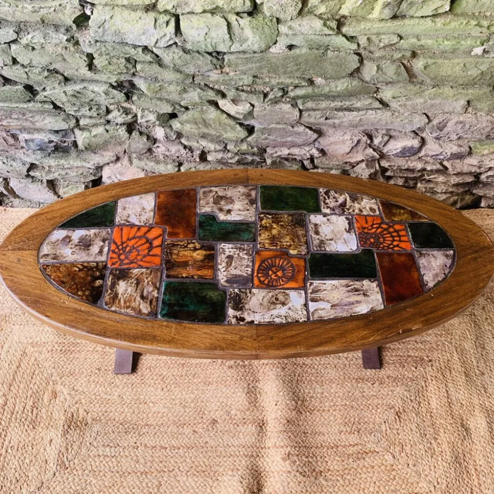 Table basse ovale vintage en céramique