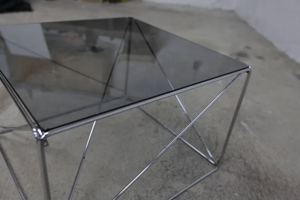 Table basse par max Sauze collection Isocèle 1970 plateau verr