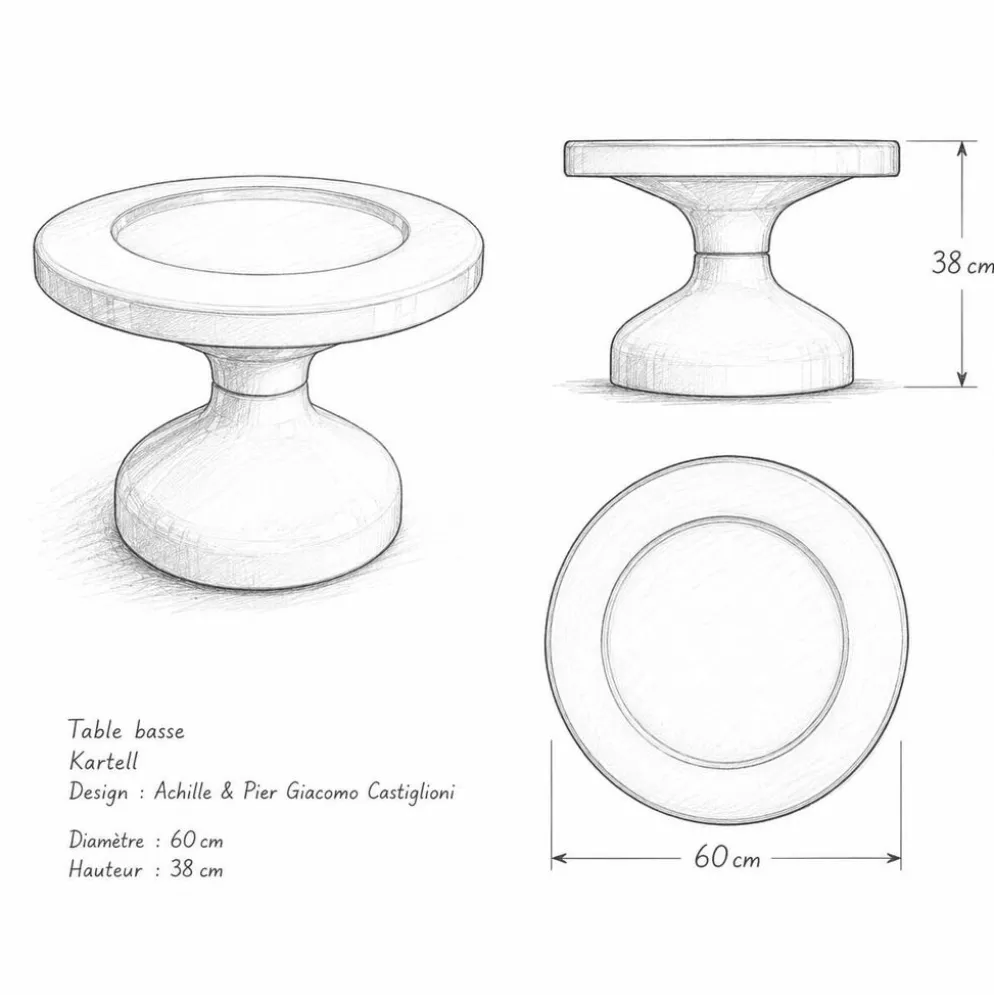Table basse "Rocchetto"- A&PG Castiglioni - Kartell - Années 60/70