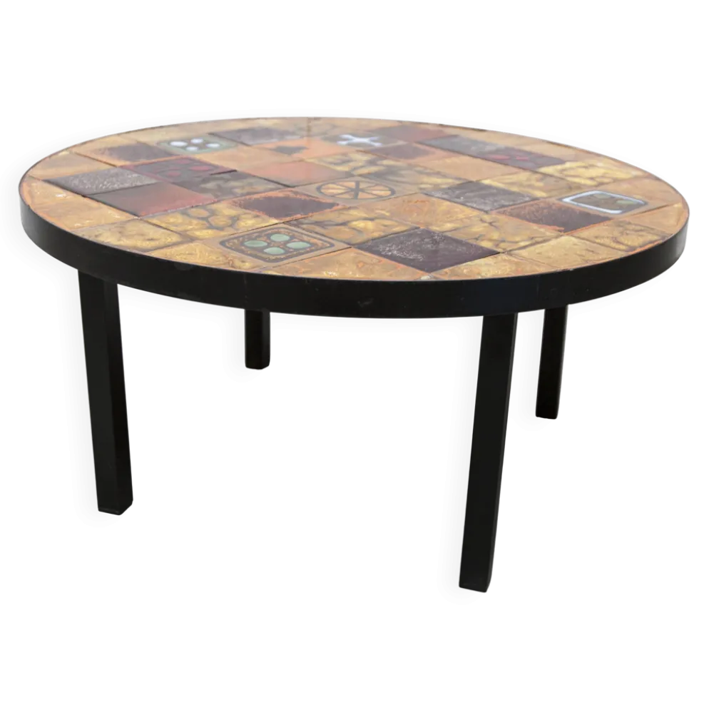 Table basse ronde céramique de Jean Gregorieff