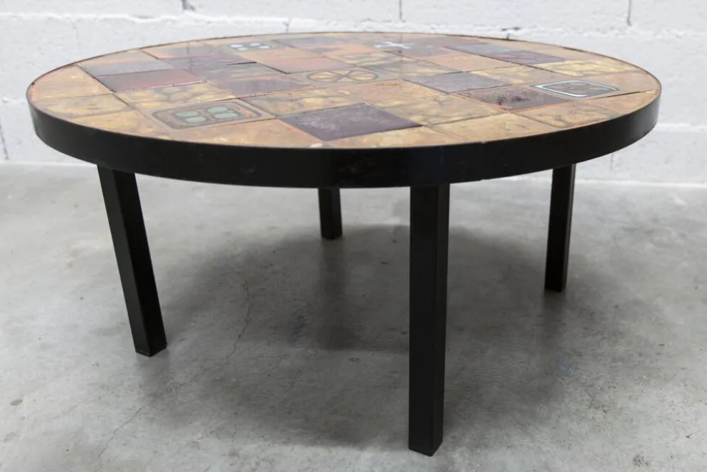 Table basse ronde céramique de Jean Gregorieff