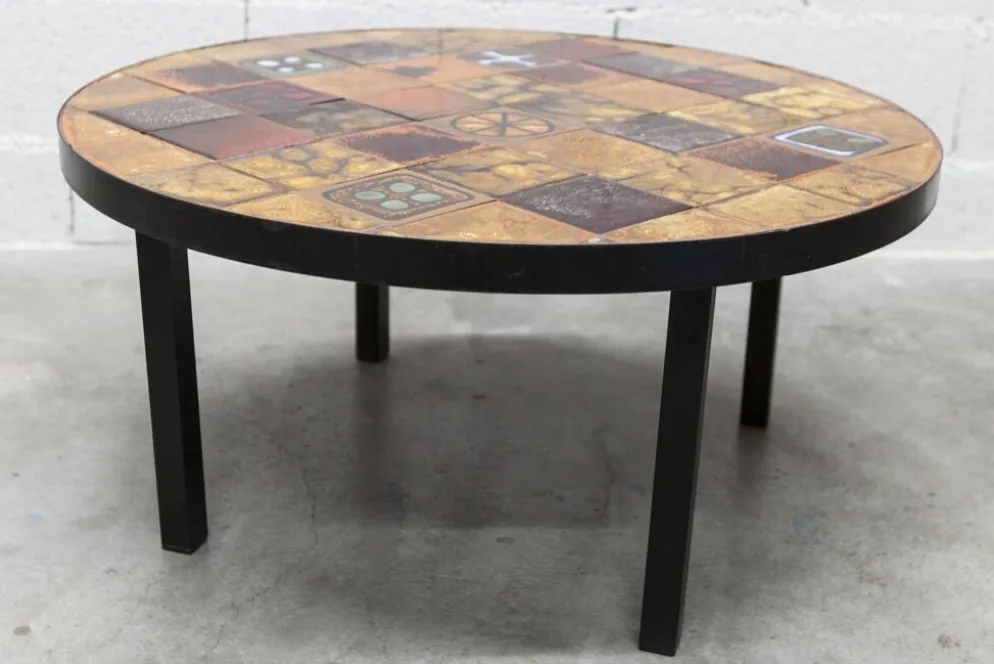 Table basse ronde céramique de Jean Gregorieff