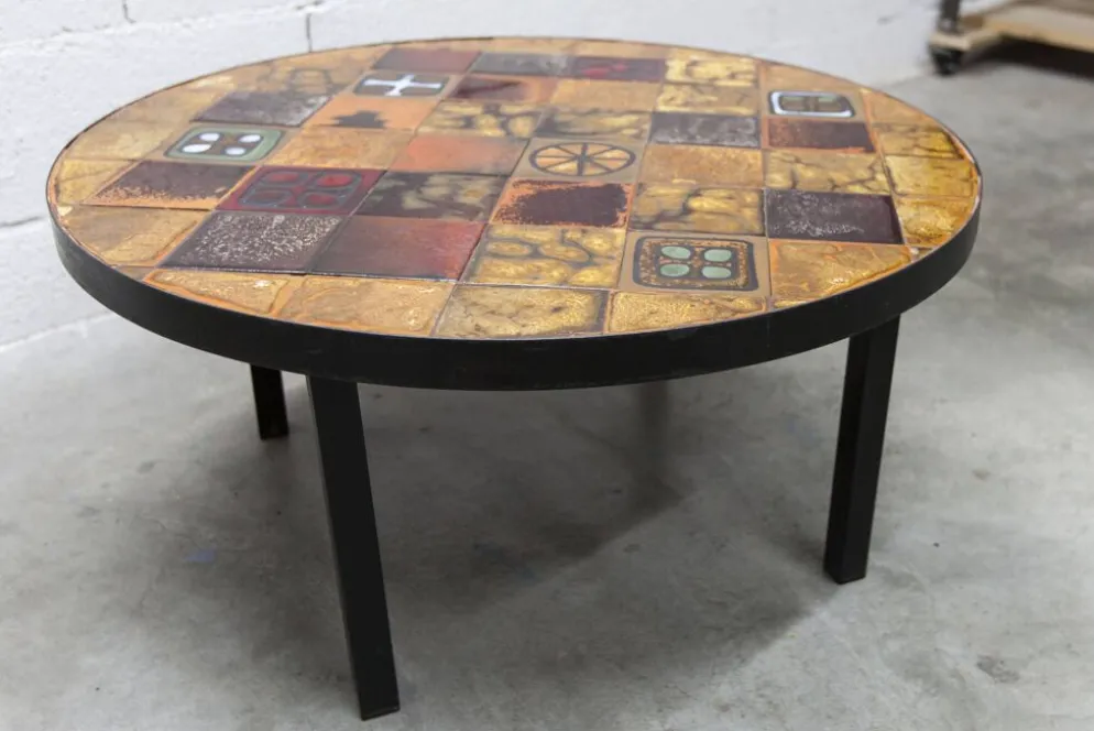 Table basse ronde céramique de Jean Gregorieff