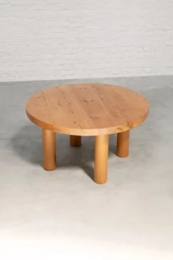 Table basse ronde en bois d'orme massif, France, années 1970