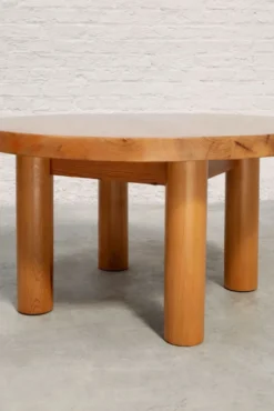 Table basse ronde en bois d'orme massif, France, années 1970