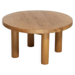 Table basse ronde en bois d'orme massif, France, années 1970