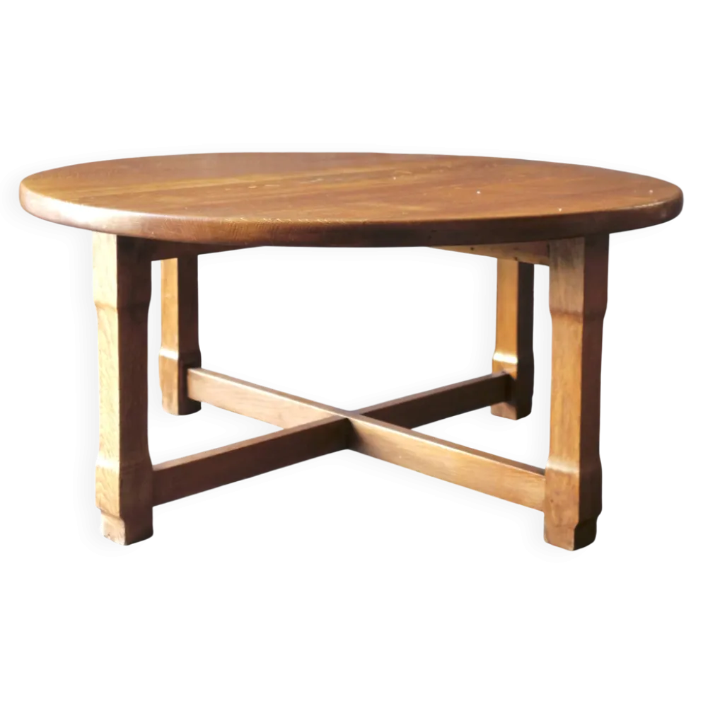 table basse ronde en bois massif design brutaliste deco bohème