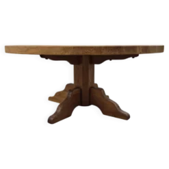 Table basse ronde en chêne de 100 cm des années 1970
