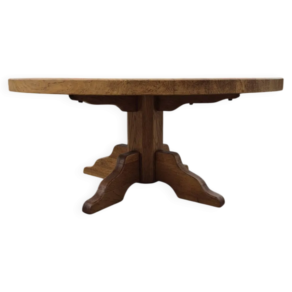 Table basse ronde en chêne de 100 cm des années 1970