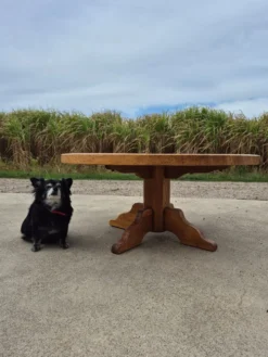 Table basse ronde en chêne de 100 cm des années 1970