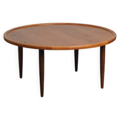 Table basse ronde en teck moderne scandinave, Danemark, années 1960