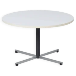 Table basse ronde modèle 3696 par Gispen, années 1970 – plateau en mélamine blanche et base en chrome