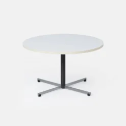 Table basse ronde modèle 3696 par Gispen, années 1970 – plateau en mélamine blanche et base en chrome