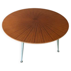 Table basse ronde vintage allemande en placage soleil – W. Germany, an