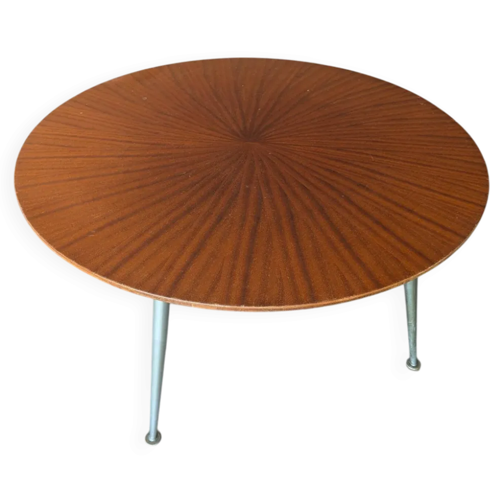 Table basse ronde vintage allemande en placage soleil – W. Germany, an
