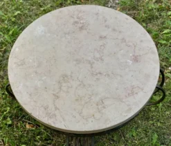 Table basse ronde vintage 1950 fer forgé et marbre