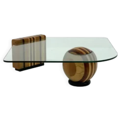 Table basse sculpturale italienne avec base en bois géométrique